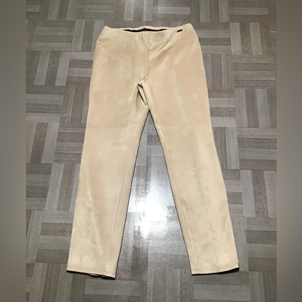 .TAHARI khaki slim suede like pants. Small